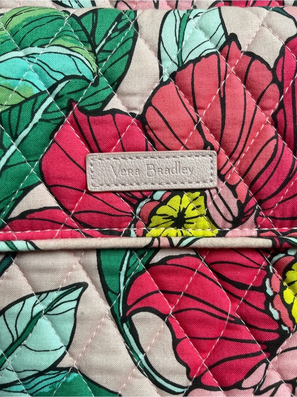 Vera Bradley Pink Floral Quilted Backpack with Green Leaves - Picture 5 of 6